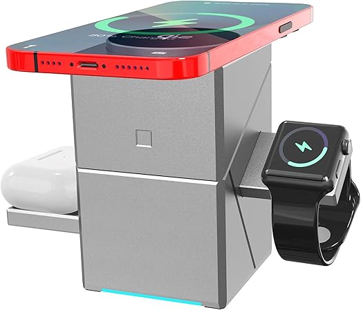 DIGITAL Wireless Charging Station, CubeTrick-X Qi2 15W Fast Charge, 3 in 1 Wireless Charging Station for Apple Watch Charger, for iPhone 15, 14, 13, 12 Series, AirPods