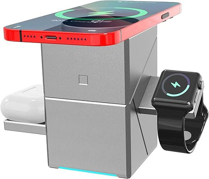 DIGITAL Wireless Charging Station, CubeTrick-X Qi2 15W Fast Charge, 3 in 1 Wireless Charging Station for Apple Watch Charger, for iPhone 15, 14, 13, 12 Series, AirPods