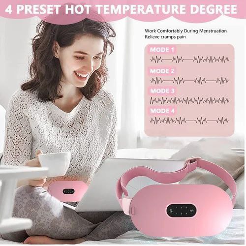 Period Cramp Relief Heating Pad with 4 Massage Modes for Menstrual, Belly, and Back Pain, LED Display, Comfortable Belt, Multicolor