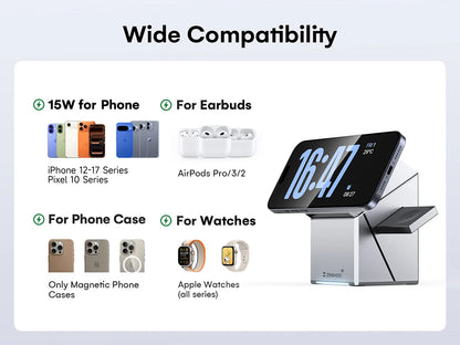 DIGITAL Wireless Charging Station, CubeTrick-X Qi2 15W Fast Charge, 3 in 1 Wireless Charging Station for Apple Watch Charger, for iPhone 15, 14, 13, 12 Series, AirPods